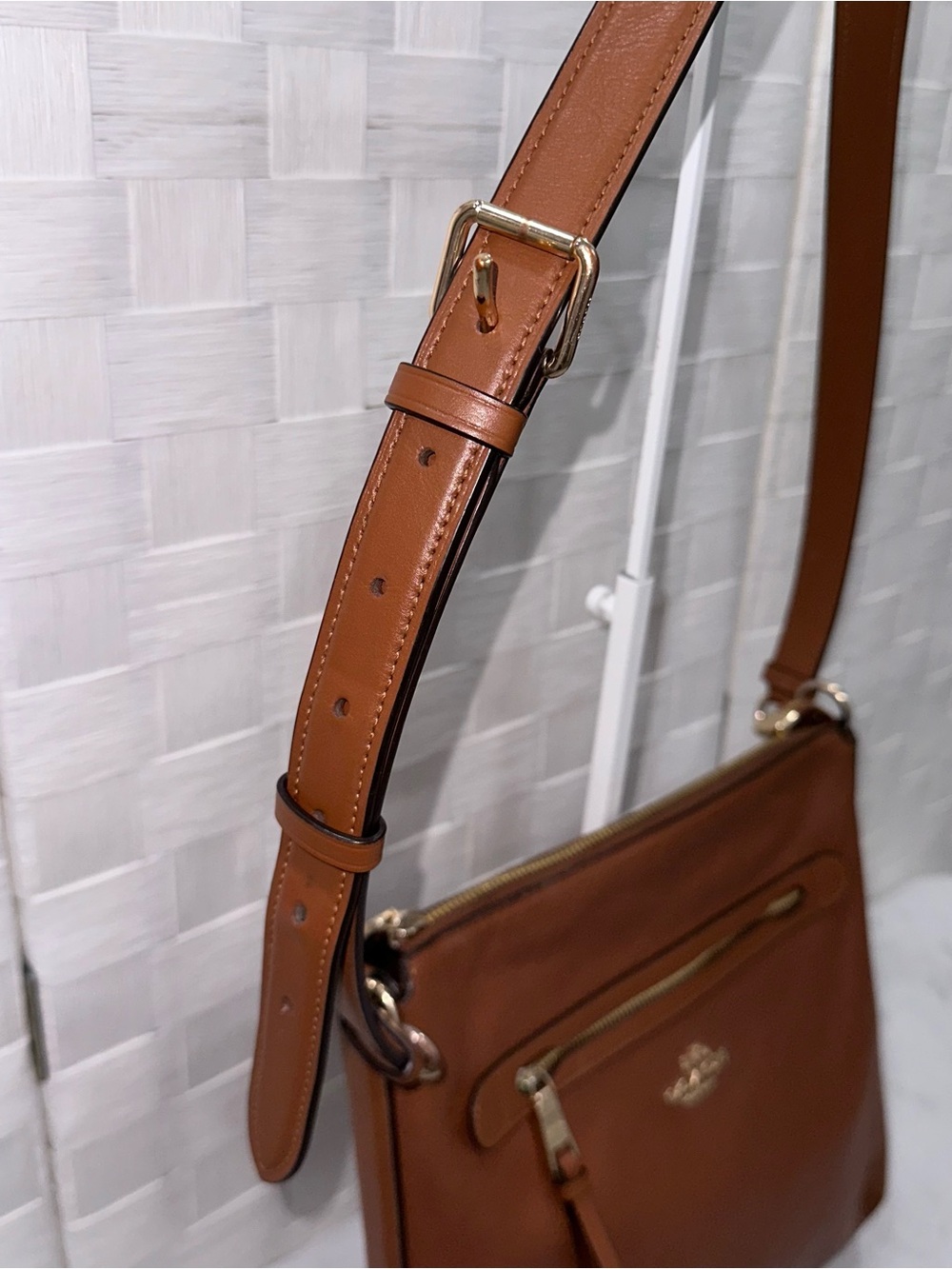 Coach Mae File Pebbled Leather Crossbody Bag Brown Zip Pocket Adjustable Strap - Picture 6 of 11
